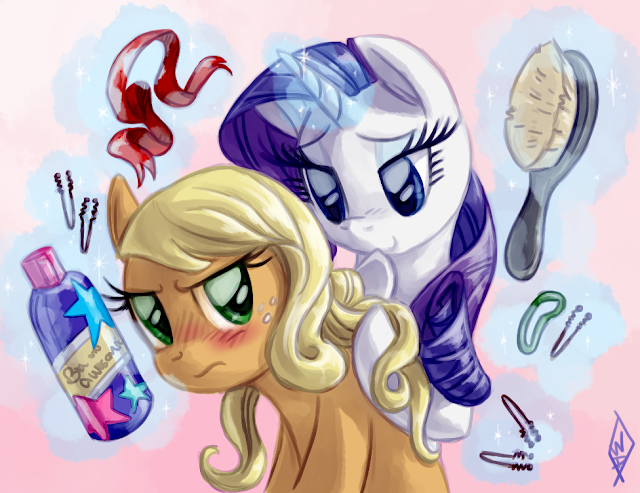 89496+-+applejack+artist+whitediamonds+brush+cute+I_don%2527t_think_this_is_shipping+make_over+rarity+ribbon.PNG